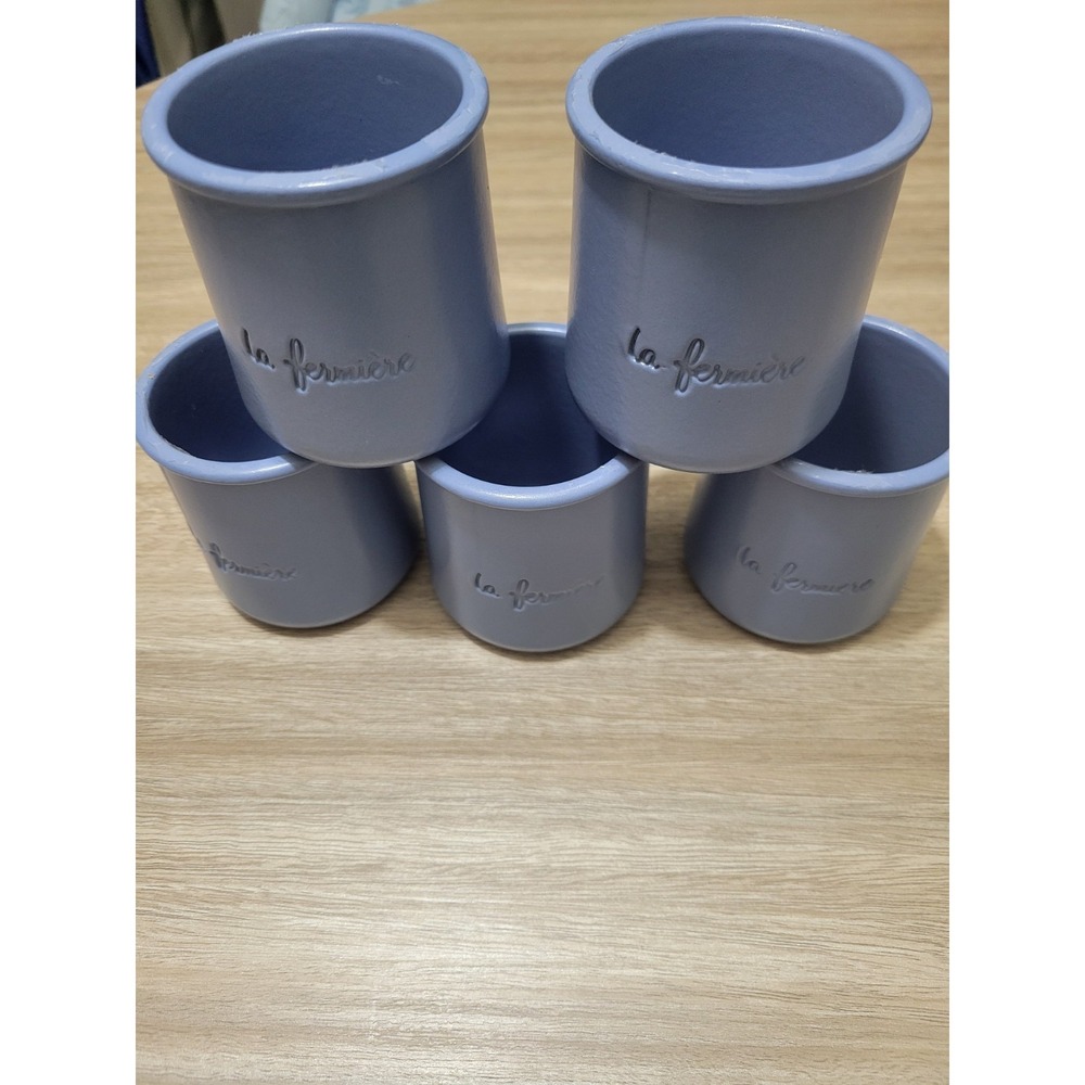 La Fermiere PERIWINKLE BLUE‎ Cermer Glazed Terra Cotta Yogurt Pots Lot of 5